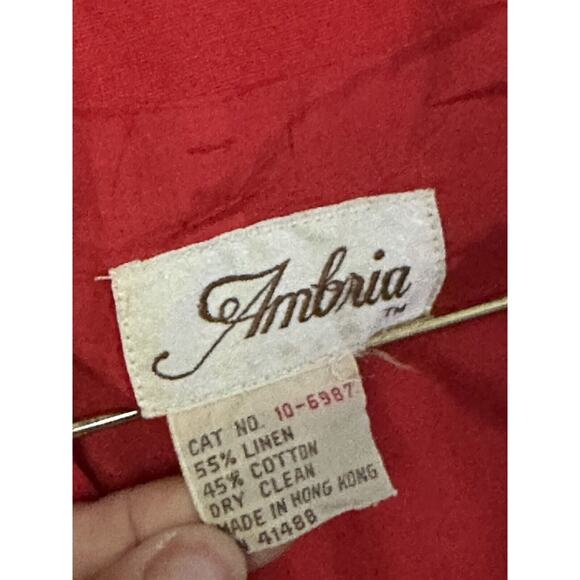 Vintage 80s Midi Long Red Pleated Skirt Linen Dress Secretary 14 16 Rockabilly - Picture 3 of 12